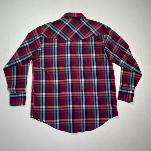 Vintage 80's Red Plaid Pearl Snap Button Shirt / Sz L / Plains Westernwear - Picture 2 of 8